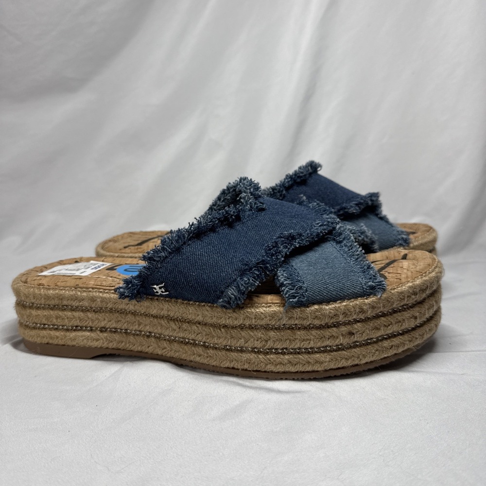 Sam Edelman Denim Blue Frayed Slide Sandals